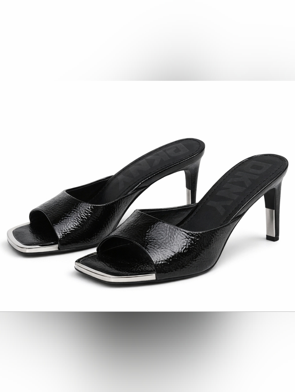 DKNY Anya High Heel Sandals Black Patent Mule Size 8.5 Open Toe
